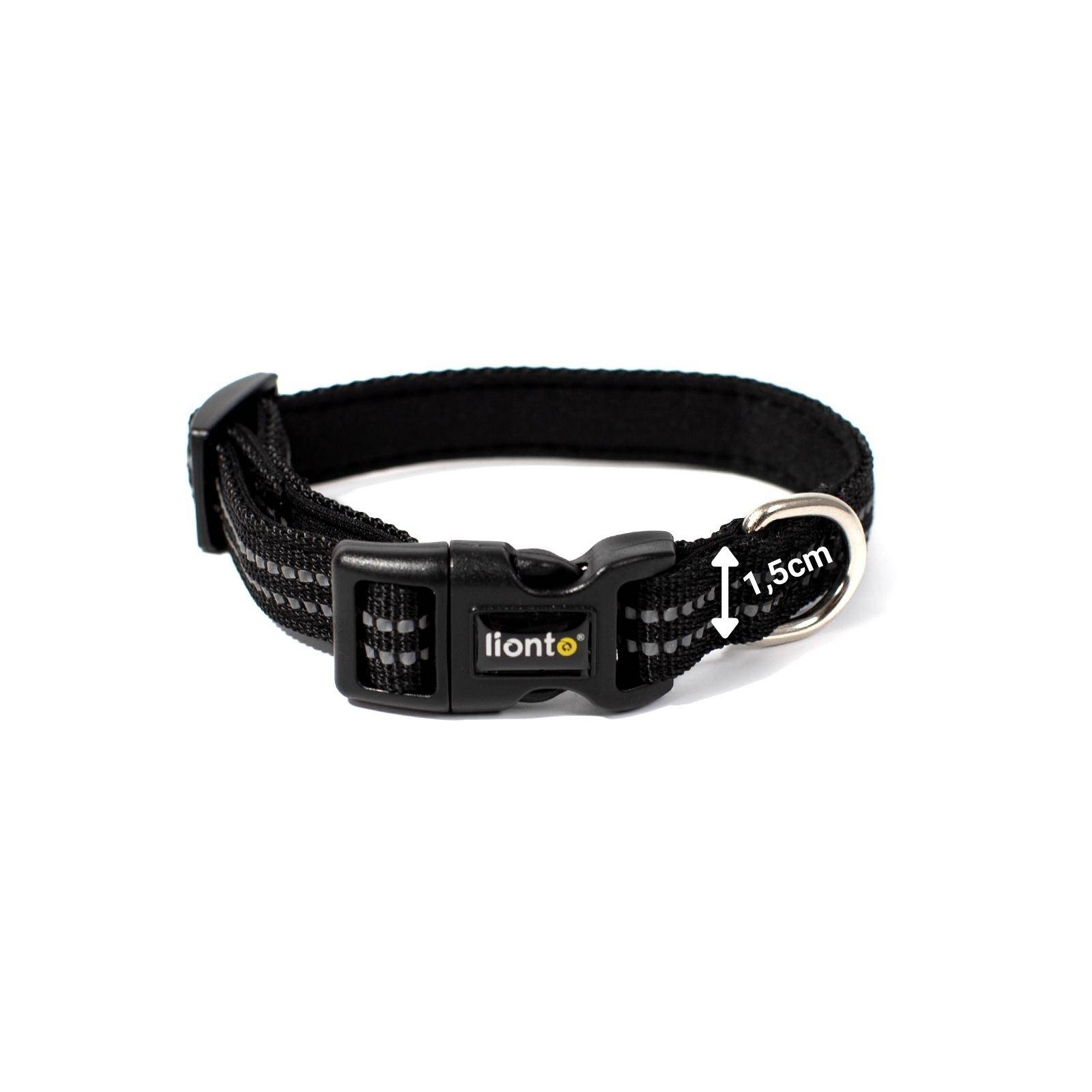 lionto Hundehalsband reflektierend, gepolstert & verstellbar aus Nylon und Neopren, (XS) verstellbare Länge 20-30 cm, schwarz