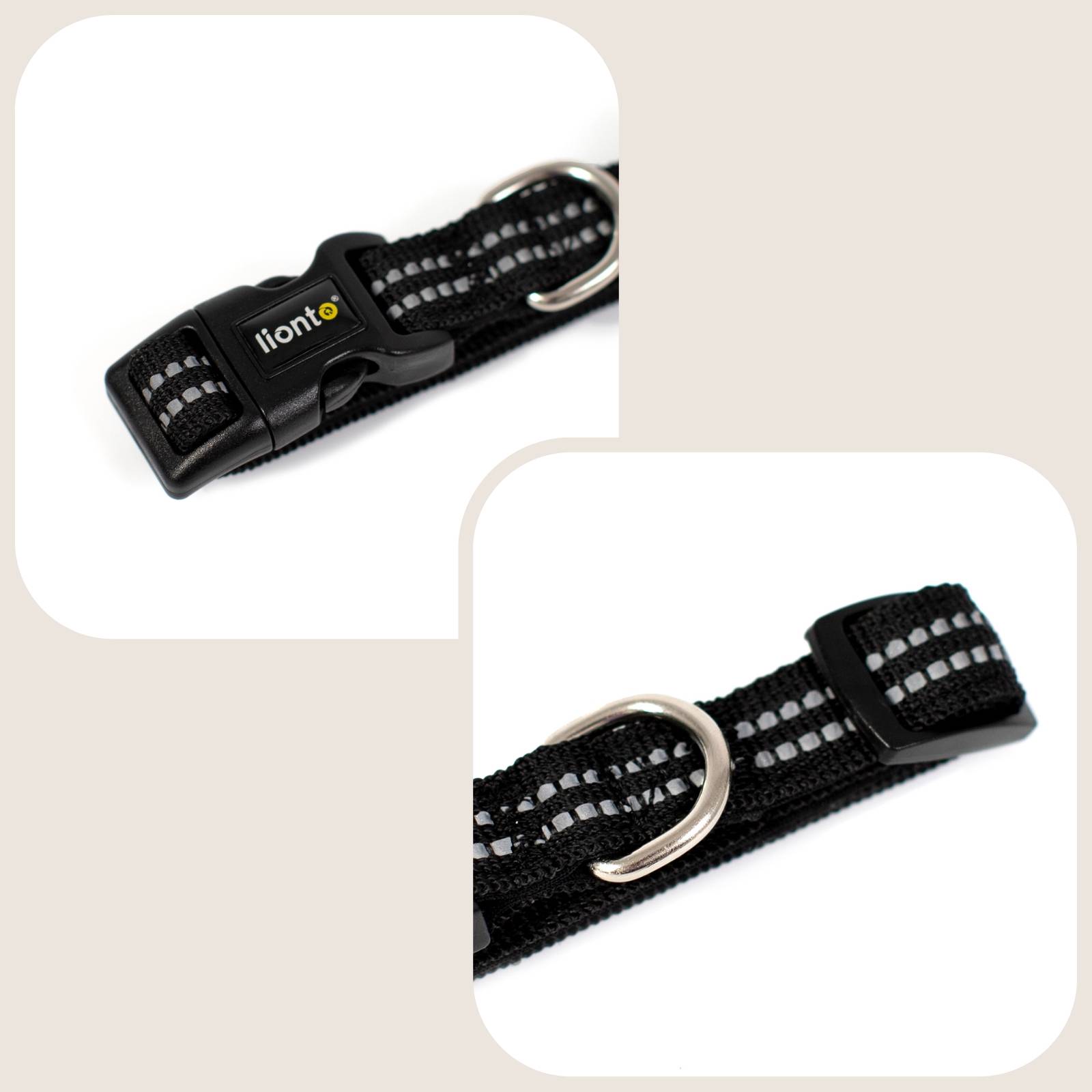 lionto Hundehalsband reflektierend, gepolstert & verstellbar aus Nylon und Neopren, (XS) verstellbare Länge 20-30 cm, schwarz