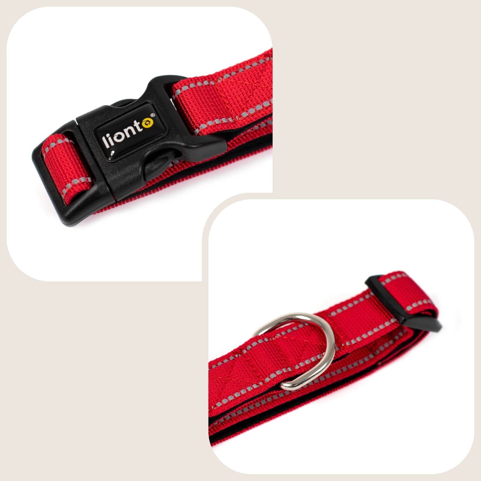 lionto Hundehalsband reflektierend, gepolstert & verstellbar aus Nylon und Neopren, (XL) verstellbare Länge 45-70 cm, rot