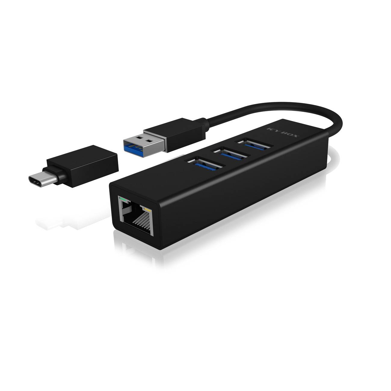 Hub IcyBox 4-Port IB-HUB1419-LAN USB 3.0 Hub & LAN Adapter Multimedia-Technik HUBs