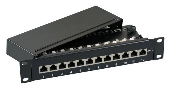Mini-Patchpanel STP 12xRJ45 Cat.6, 10 -- 1HE, RAL7035 grau Kupferverkabelung Patchpanel geschirmt