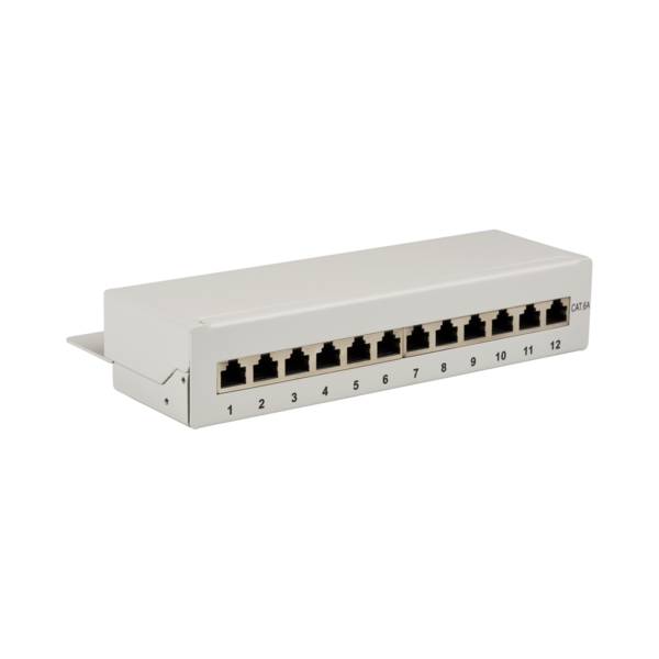 Mini-Patchpanel STP 12xRJ45 Cat.6A, 10 -- 1HE, RAL7035 grau Kupferverkabelung Patchpanel geschirmt