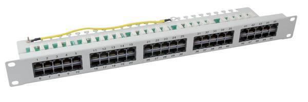 Patch Panel 50 x RJ45 8/4 1HE ISDN -- RAL7035, Cat. 3 Kupferverkabelung Telekom + LSA Systeme