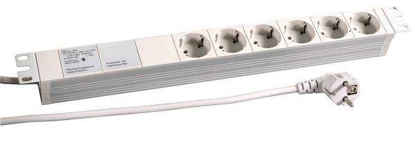 19 1HE Steckdosenleiste 6 x CEE 7/3 mit -- Ger�tevollschutz, RAL7035 Stromversorgung 19 Zoll