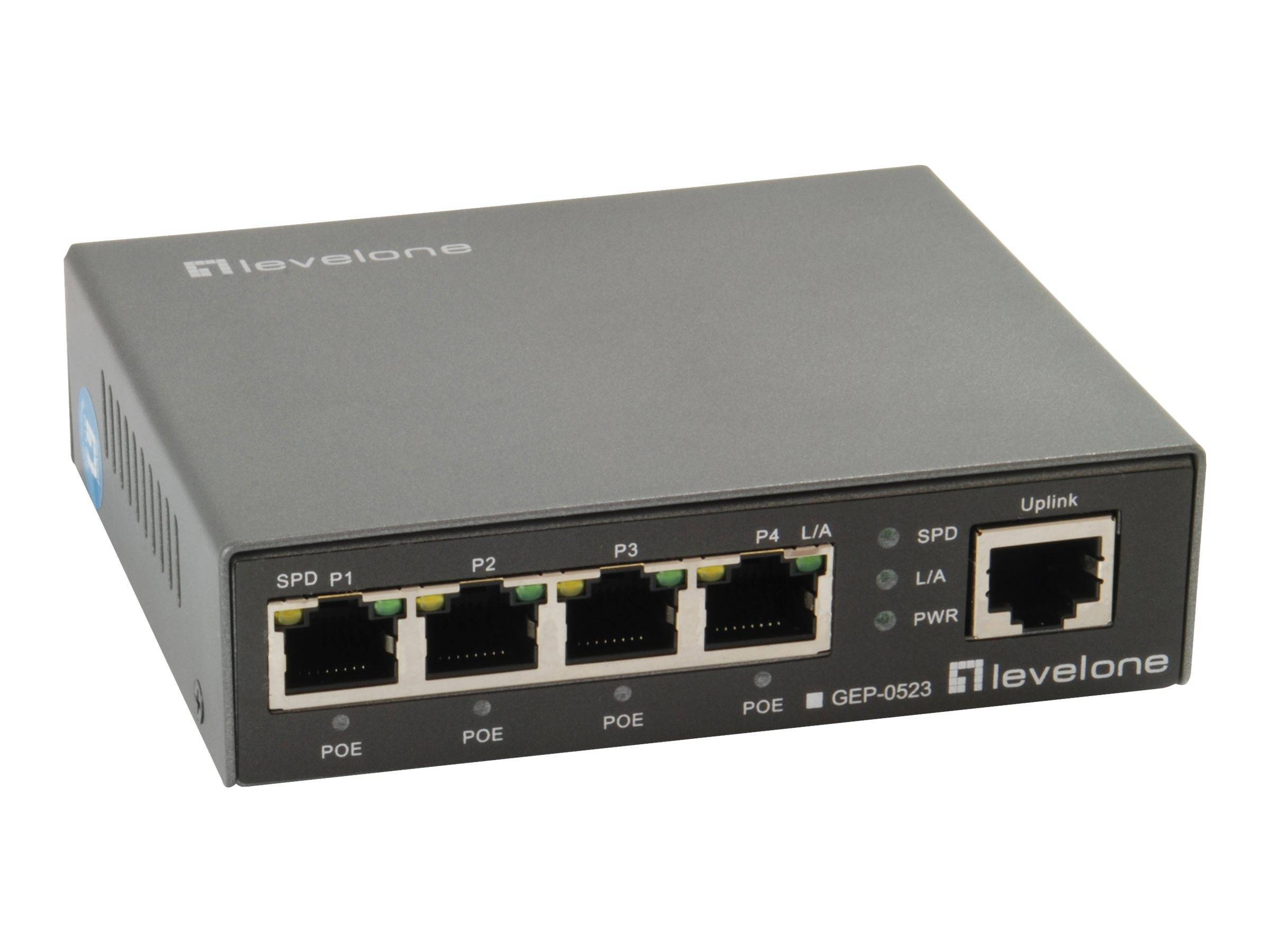 LevelOne GB PoE Switch 5x 4xPoE/1xRJ45/8K Mac 60W 1Gbps Multimedia-Technik Switche