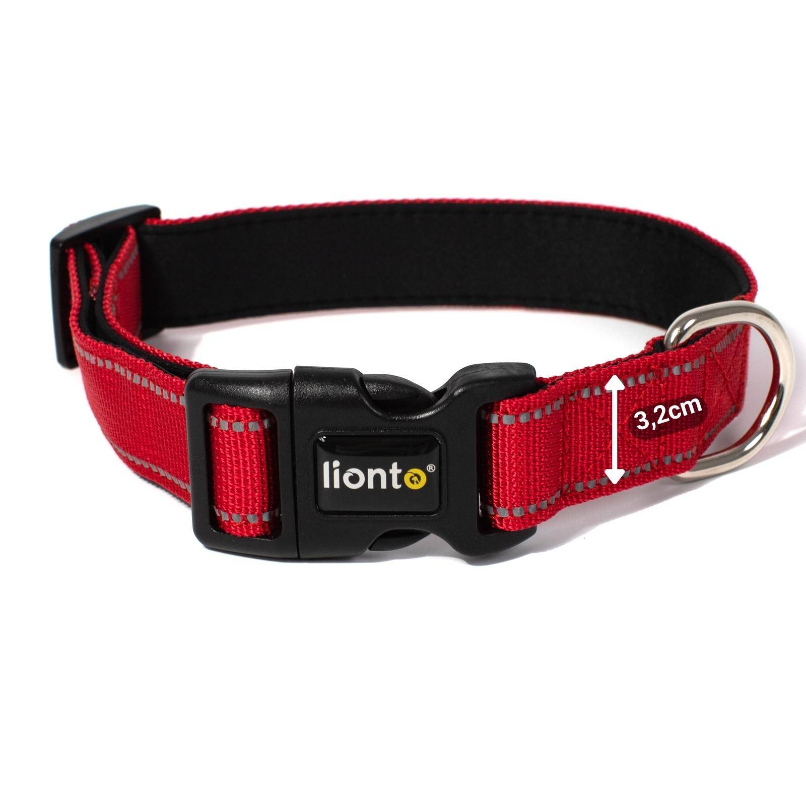 lionto Hundehalsband reflektierend, gepolstert & verstellbar aus Nylon und Neopren, (XL) verstellbare Länge 45-70 cm, rot