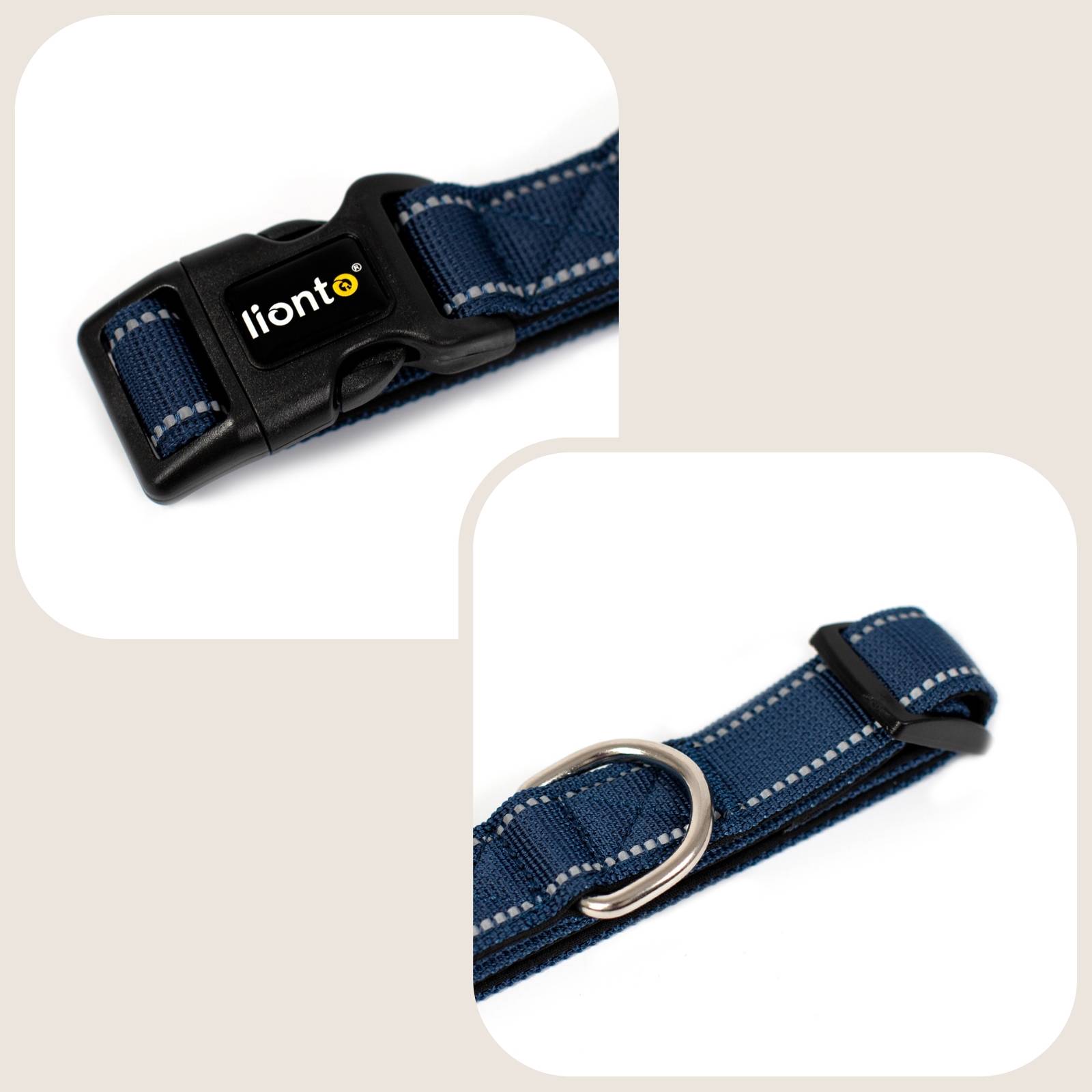 lionto Hundehalsband reflektierend, gepolstert & verstellbar aus Nylon und Neopren, (XL) verstellbare Länge 45-70 cm, blau