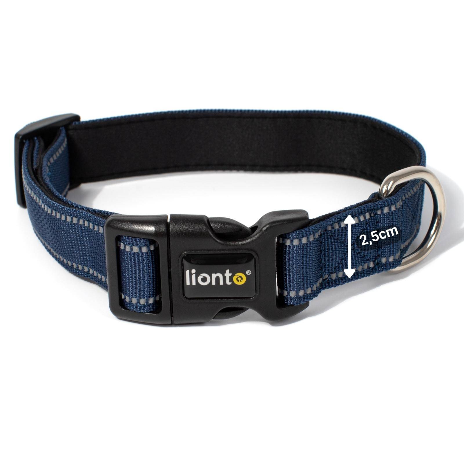 lionto Hundehalsband reflektierend, gepolstert & verstellbar aus Nylon und Neopren, (L) verstellbare Länge 40-60 cm, blau