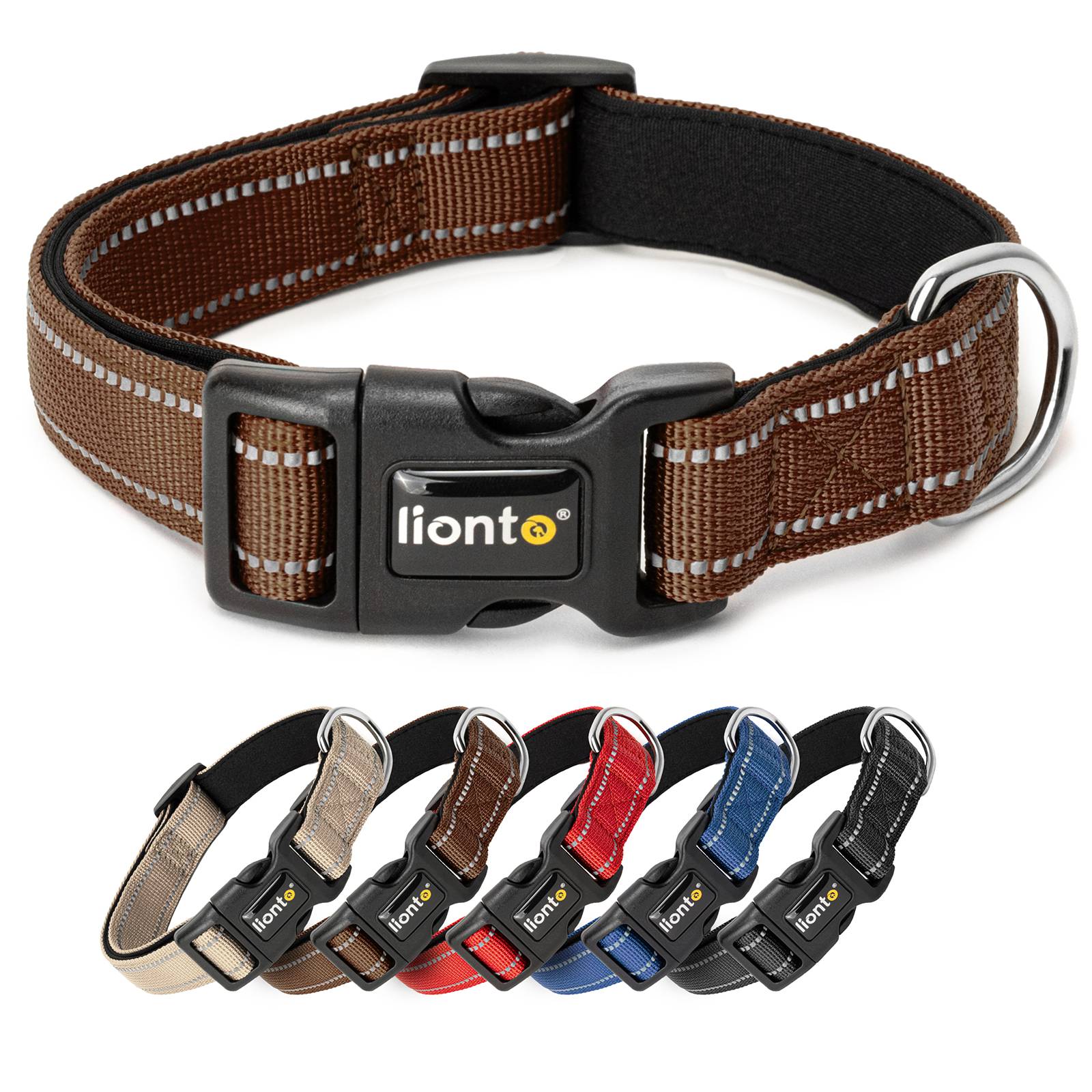 lionto Hundehalsband reflektierend, gepolstert & verstellbar aus Nylon und Neopren, (S) verstellbare Länge 30-40 cm, braun