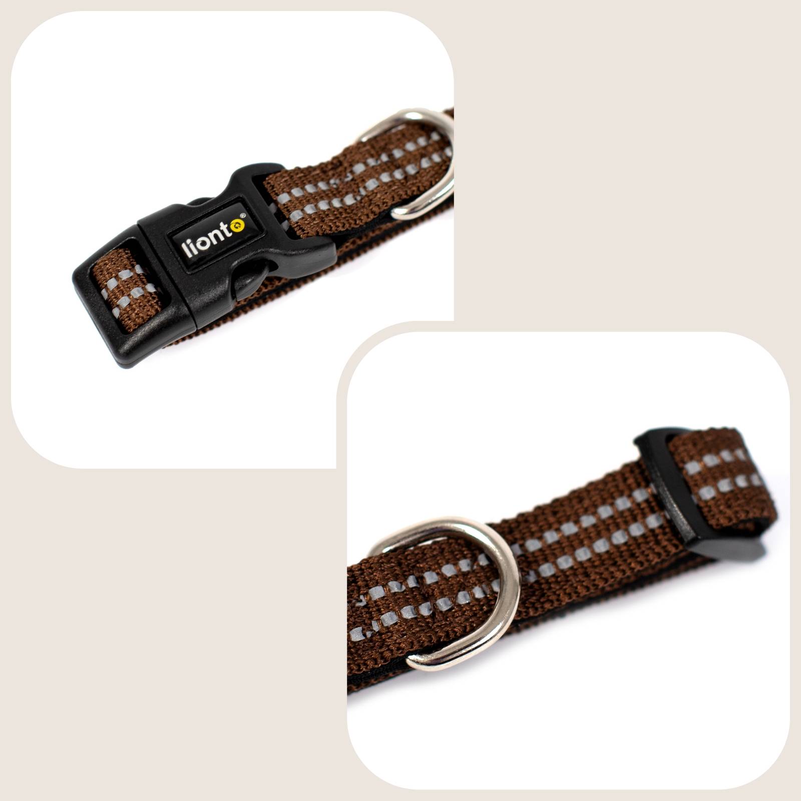 lionto Hundehalsband reflektierend, gepolstert & verstellbar aus Nylon und Neopren, (XS) verstellbare Länge 20-30 cm, braun