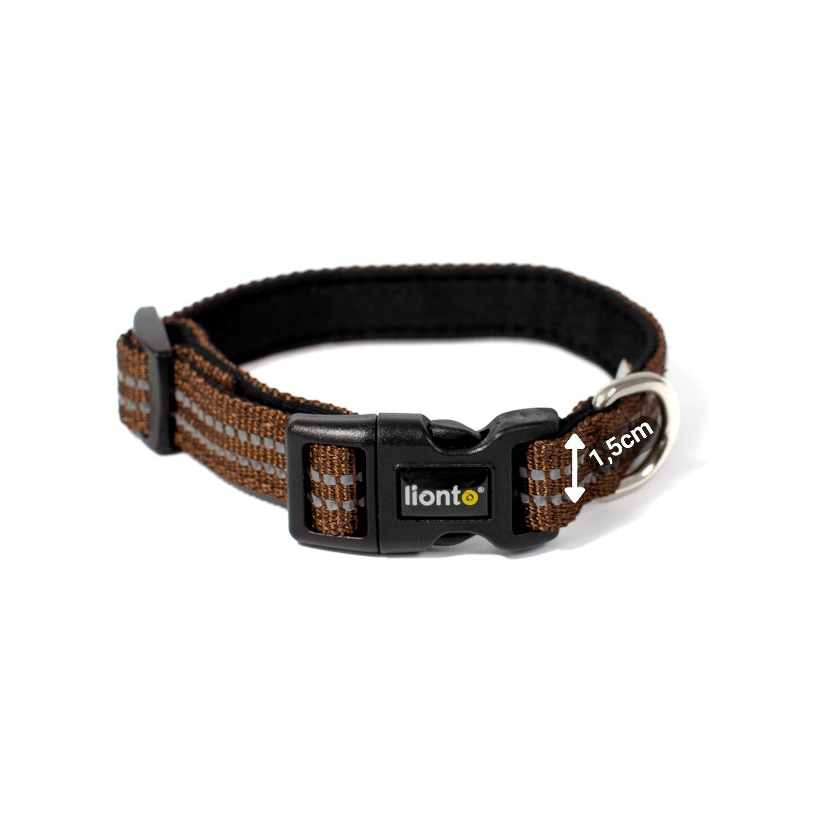 lionto Hundehalsband reflektierend, gepolstert & verstellbar aus Nylon und Neopren, (XS) verstellbare Länge 20-30 cm, braun