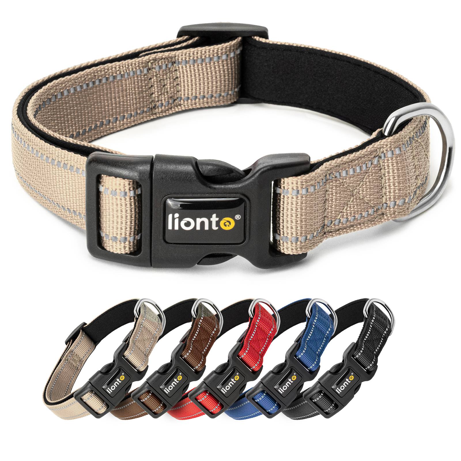 lionto Hundehalsband reflektierend, gepolstert & verstellbar aus Nylon und Neopren, (S) verstellbare Länge 30-40 cm, beige