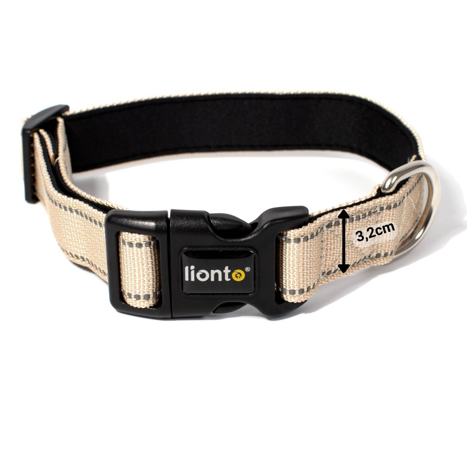 lionto Hundehalsband reflektierend, gepolstert & verstellbar aus Nylon und Neopren, (XL) verstellbare Länge 45-70 cm, beige