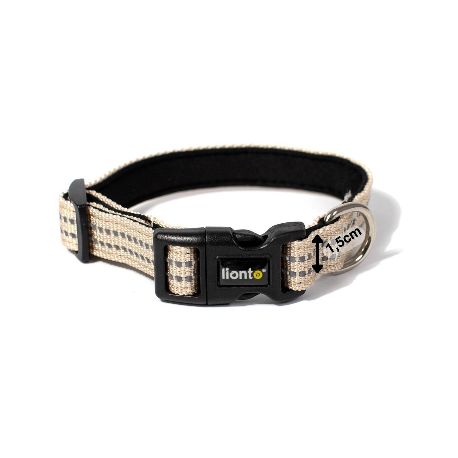 lionto Hundehalsband reflektierend, gepolstert & verstellbar aus Nylon und Neopren, (XS) verstellbare Länge 20-30 cm, beige