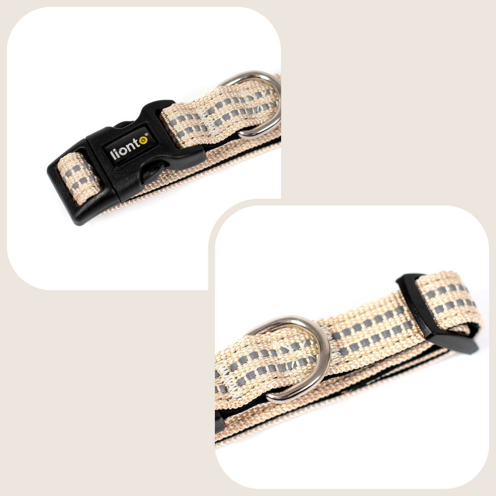 lionto Hundehalsband reflektierend, gepolstert & verstellbar aus Nylon und Neopren, (XS) verstellbare Länge 20-30 cm, beige