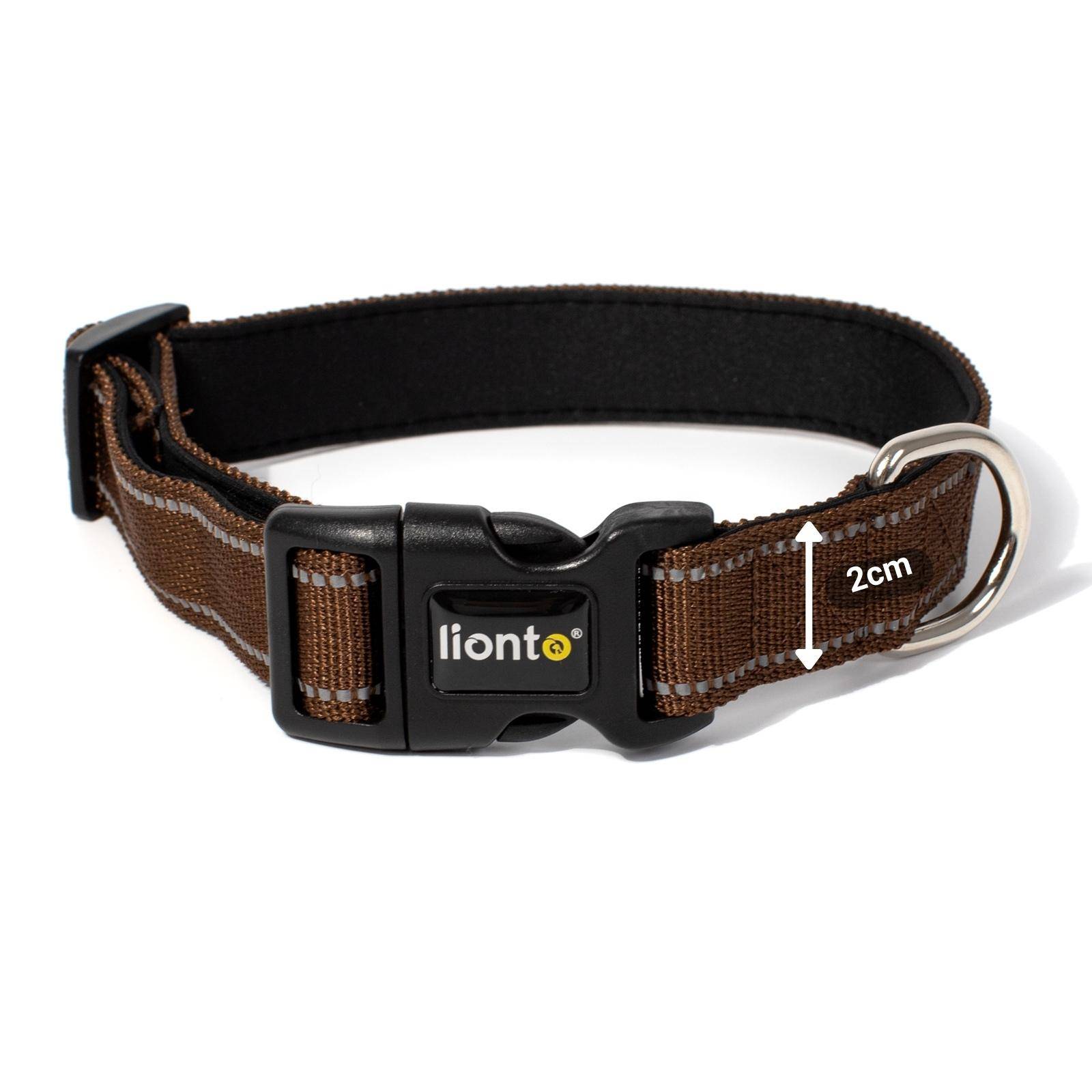 lionto Hundehalsband reflektierend, gepolstert & verstellbar aus Nylon und Neopren, (S) verstellbare Länge 30-40 cm, braun
