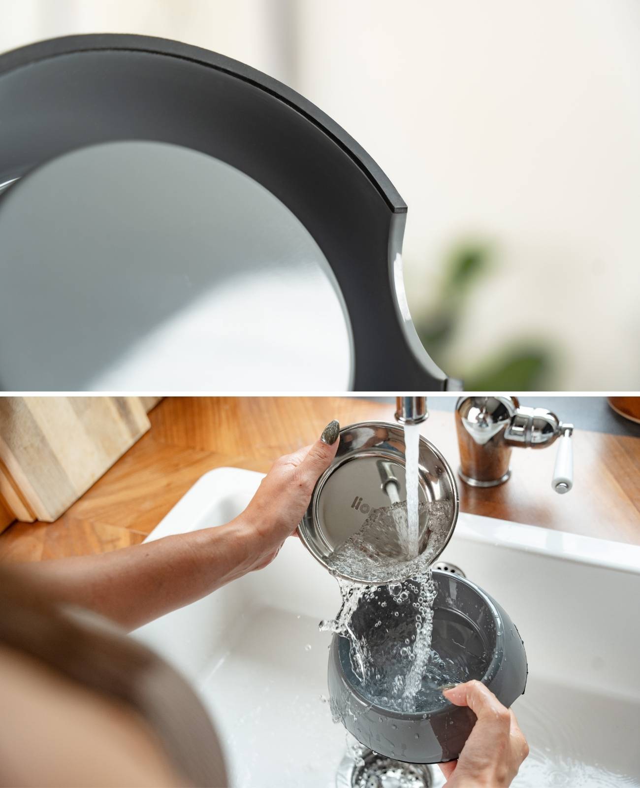 lionto Futternapf für Hunde, robuster Edelstahlnapf im Melaminkorpus mit Anti-Rutsch-Ring, langlebig & pflegeleicht, 420 ml, grau