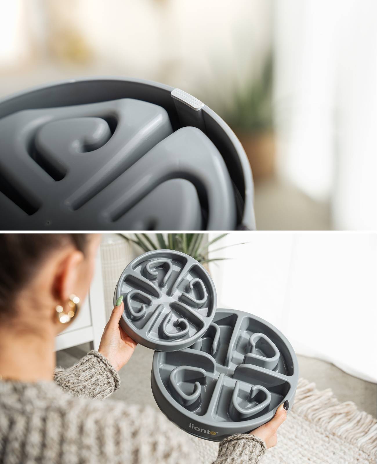 lionto Antischlingnapf für Hunde & Katzen mit Anti-Rutsch-Füßen, spülmaschinenfest & robust, 20 cm, hellgrau