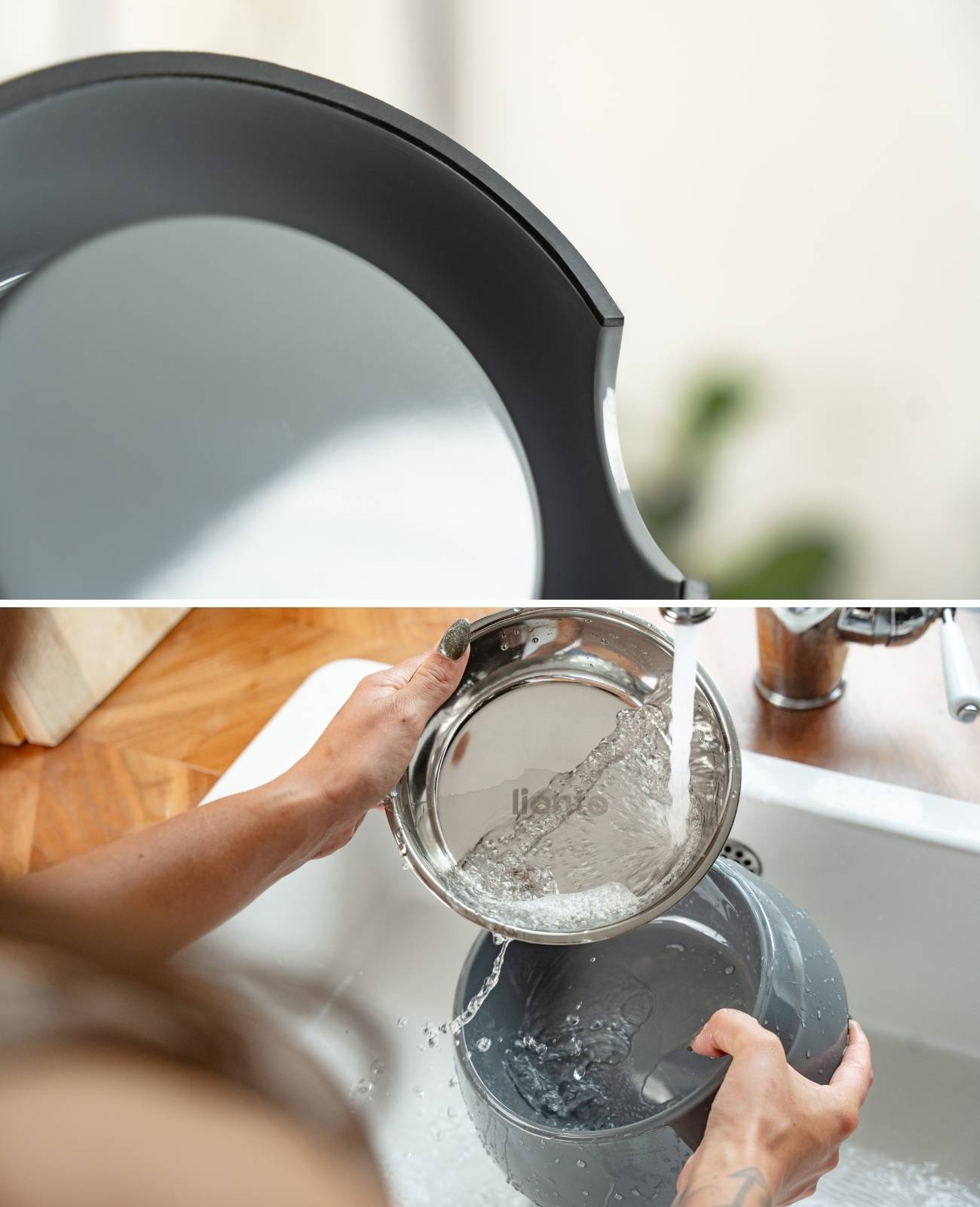 lionto Futternapf für Hunde, robuster Edelstahlnapf im Melaminkorpus mit Anti-Rutsch-Ring, langlebig & pflegeleicht, 940 ml, grau