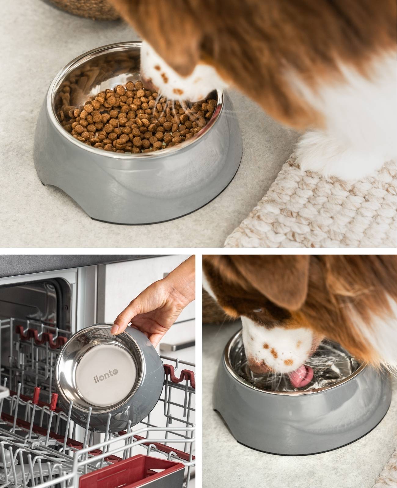 lionto Futternapf für Hunde, robuster Edelstahlnapf im Melaminkorpus mit Anti-Rutsch-Ring, langlebig & pflegeleicht, 940 ml, grau