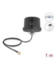 Antenne mit 1-Meter-Kabel, gekennzeichnet für 5G-Konnektivität, gezeigt mit einem kleinen kreisförmigen Anschluss und CE-Konformitätszeichen.