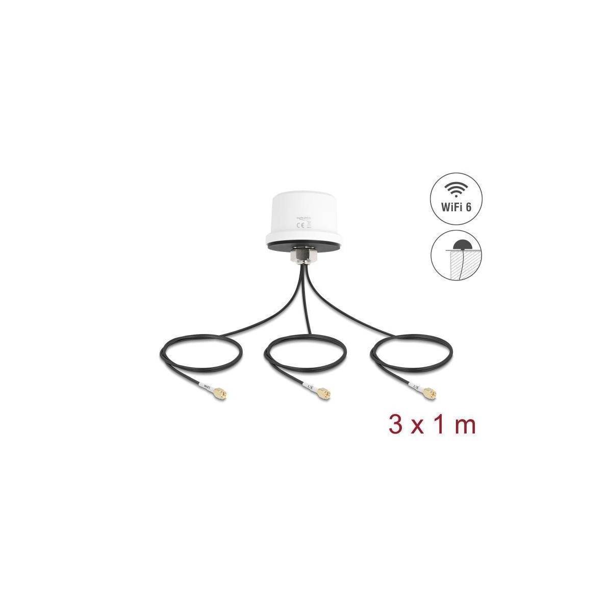 Delock 4G MIMO Dualband WiFi 6 Antenne 2 x SMA 1 x RP-SMA Stecker ULA100 1 m Sc