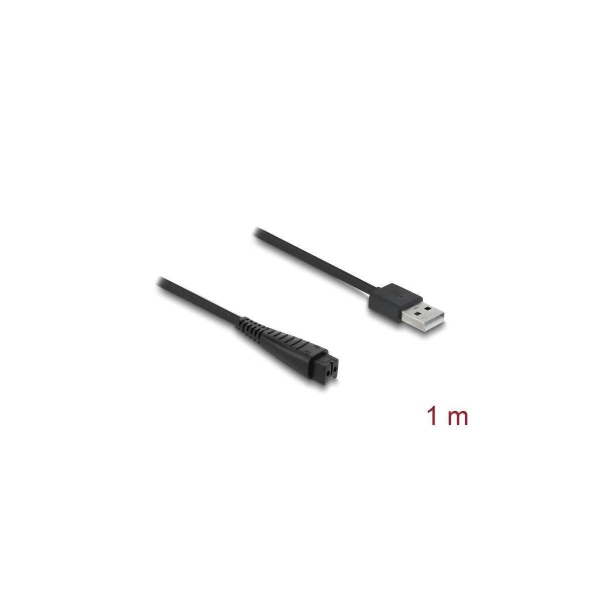 Ein schwarzes USB-Kabel, 1 Meter lang, gezeigt mit einem USB-A-Stecker an einem Ende und einem anderen Stecker am anderen Ende.