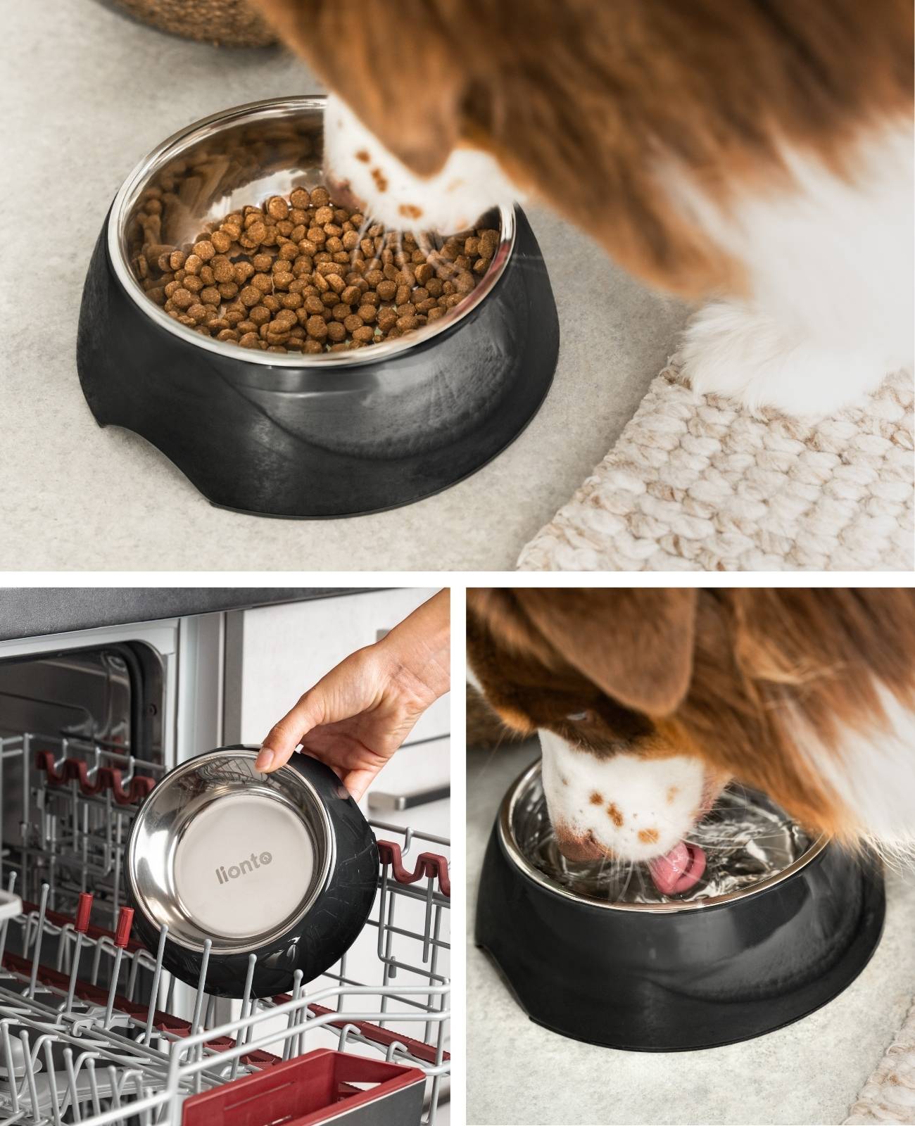 lionto Futternapf für Hunde, robuster Edelstahlnapf im Melaminkorpus mit Anti-Rutsch-Ring, langlebig & pflegeleicht, 940 ml, schwarz