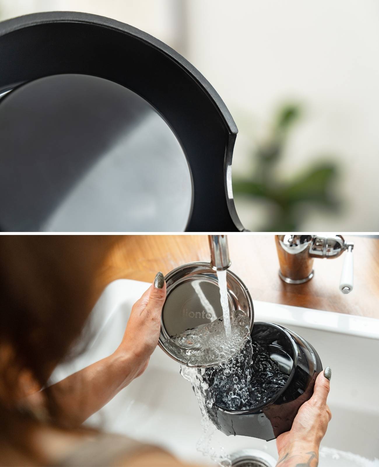 lionto Futternapf für Hunde, robuster Edelstahlnapf im Melaminkorpus mit Anti-Rutsch-Ring, langlebig & pflegeleicht, 420 ml, schwarz