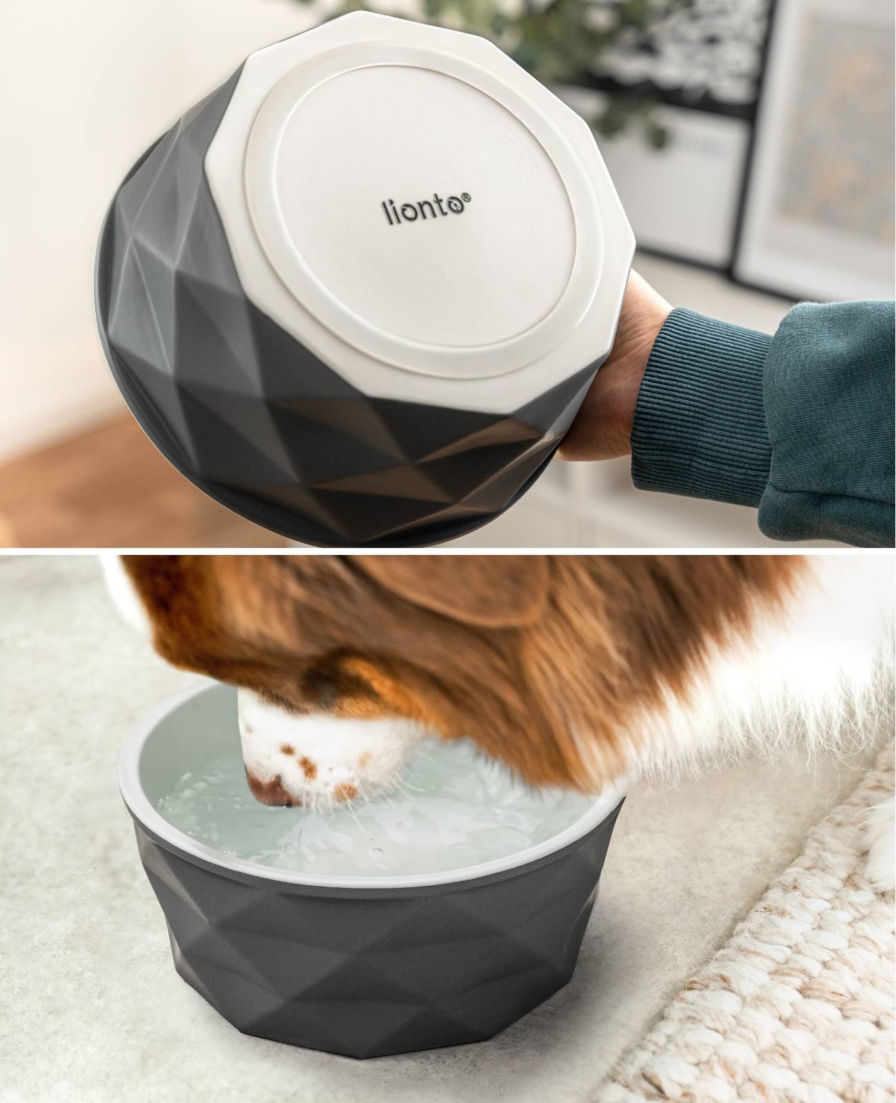 lionto Keramik Futternapf, hochwertiger Napf für Hunde & Katzen, spülmaschinengeeignet, rutschfest & stilvoll, 1900 ml, dunkelgrau/hellgrau matt