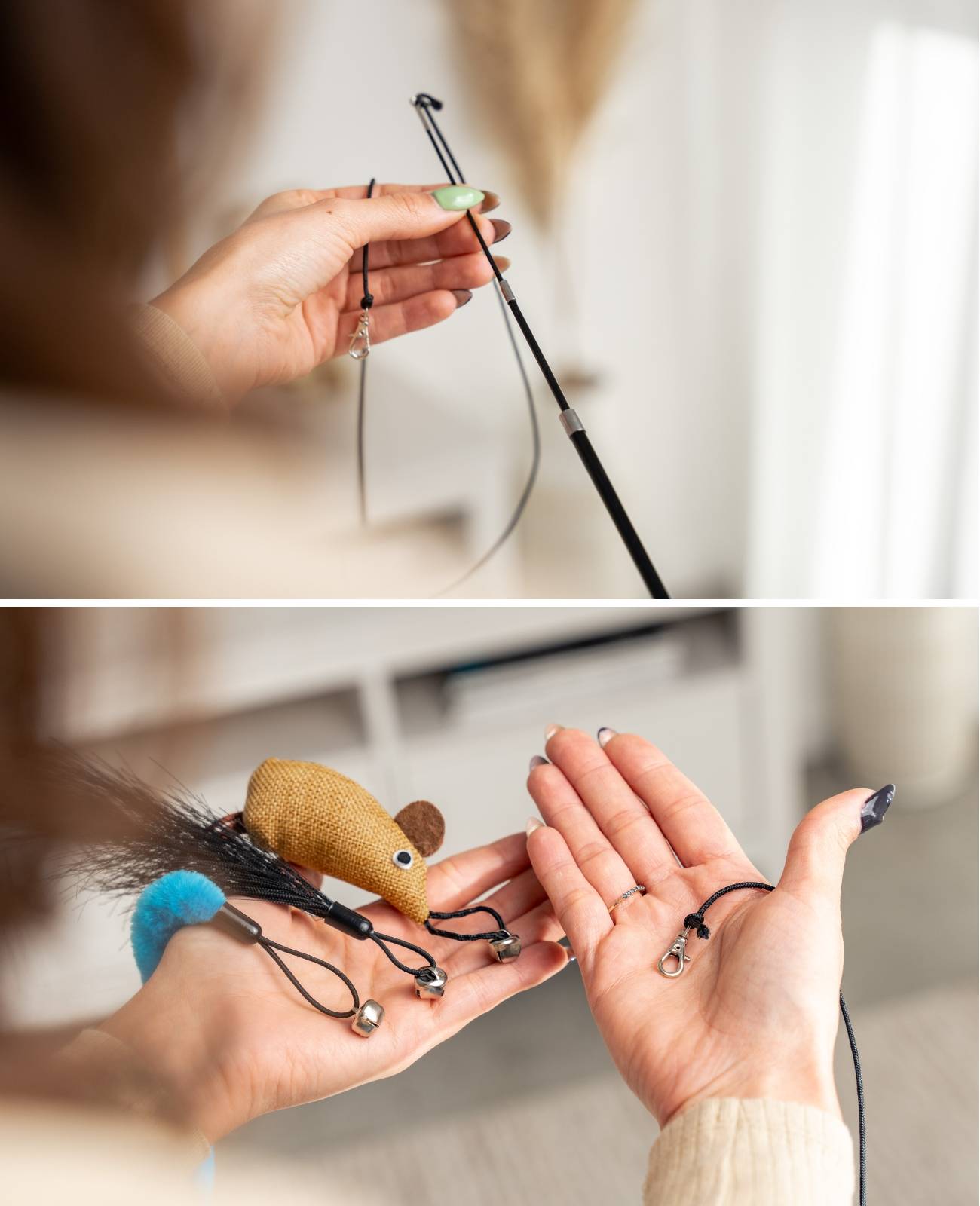 lionto Katzenspielzeug mit Teleskopangel, 14-teiliges Set mit Mäusen, Federn, Wackelwürmern & Baldrian, flexibel & interaktiv