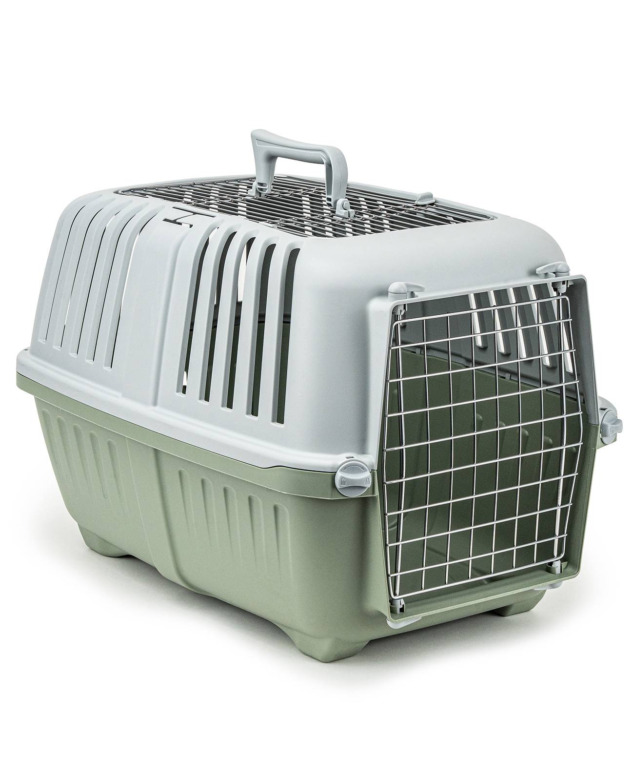 lionto Katzentransportbox, robust & pflegeleicht, mit sicherem Schließsystem & Metalltür, 58,5x35,5x40 cm, hellgrün