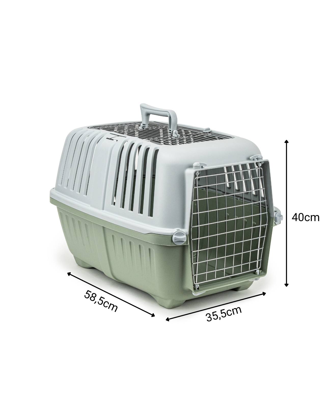 lionto Transportbox für Haustiere, robust & sicher, aus recyceltem Polypropylen, mit Metalltür & Tragegriff, 58,5x35,5x40 cm, hellgrün