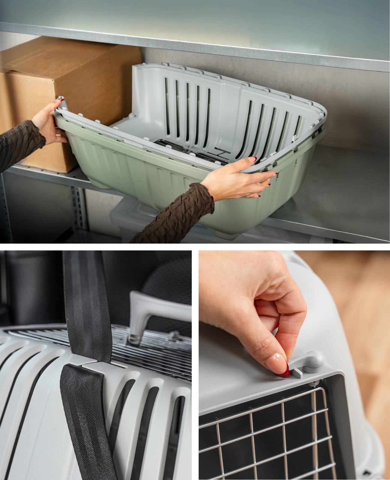 lionto Transportbox für Haustiere, robust & sicher, aus recyceltem Polypropylen, mit Metalltür & Tragegriff, 58,5x35,5x40 cm, hellgrün