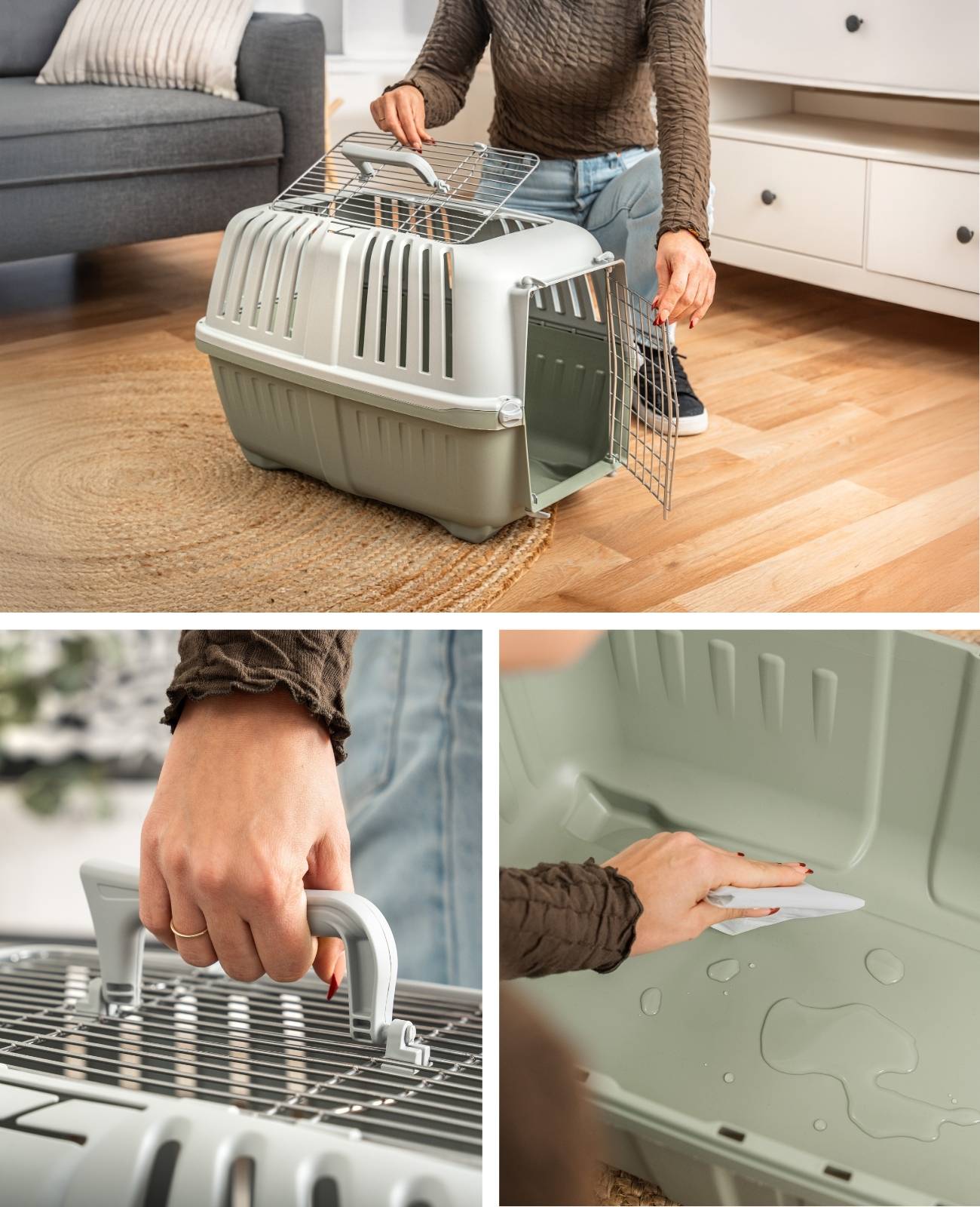 lionto Transportbox für Haustiere, robust & sicher, aus recyceltem Polypropylen, mit Metalltür & Tragegriff, 58,5x35,5x40 cm, hellgrün