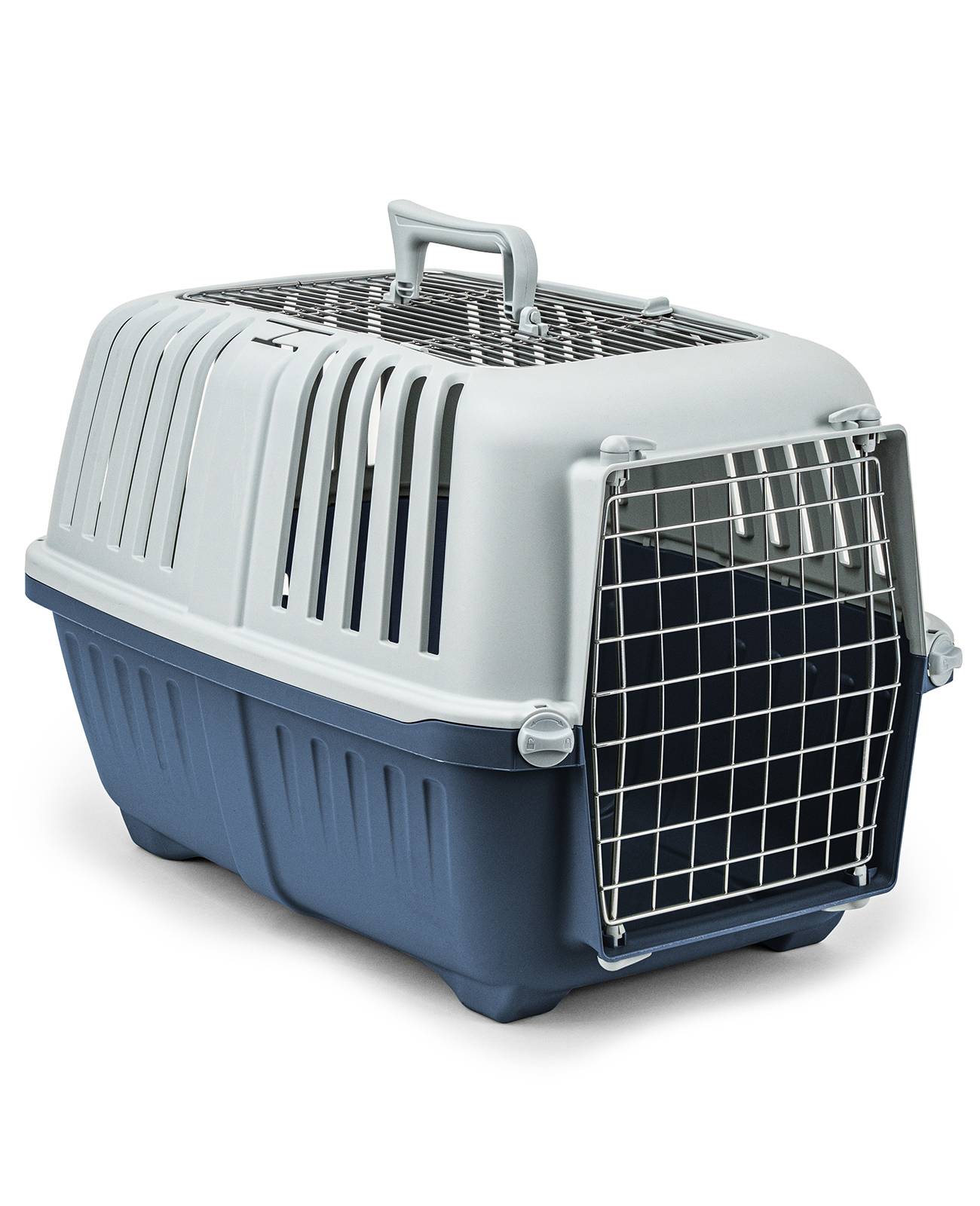 lionto Katzentransportbox, robust & pflegeleicht, mit sicherem Schließsystem & Metalltür, 58,5x35,5x40 cm, dunkelblau