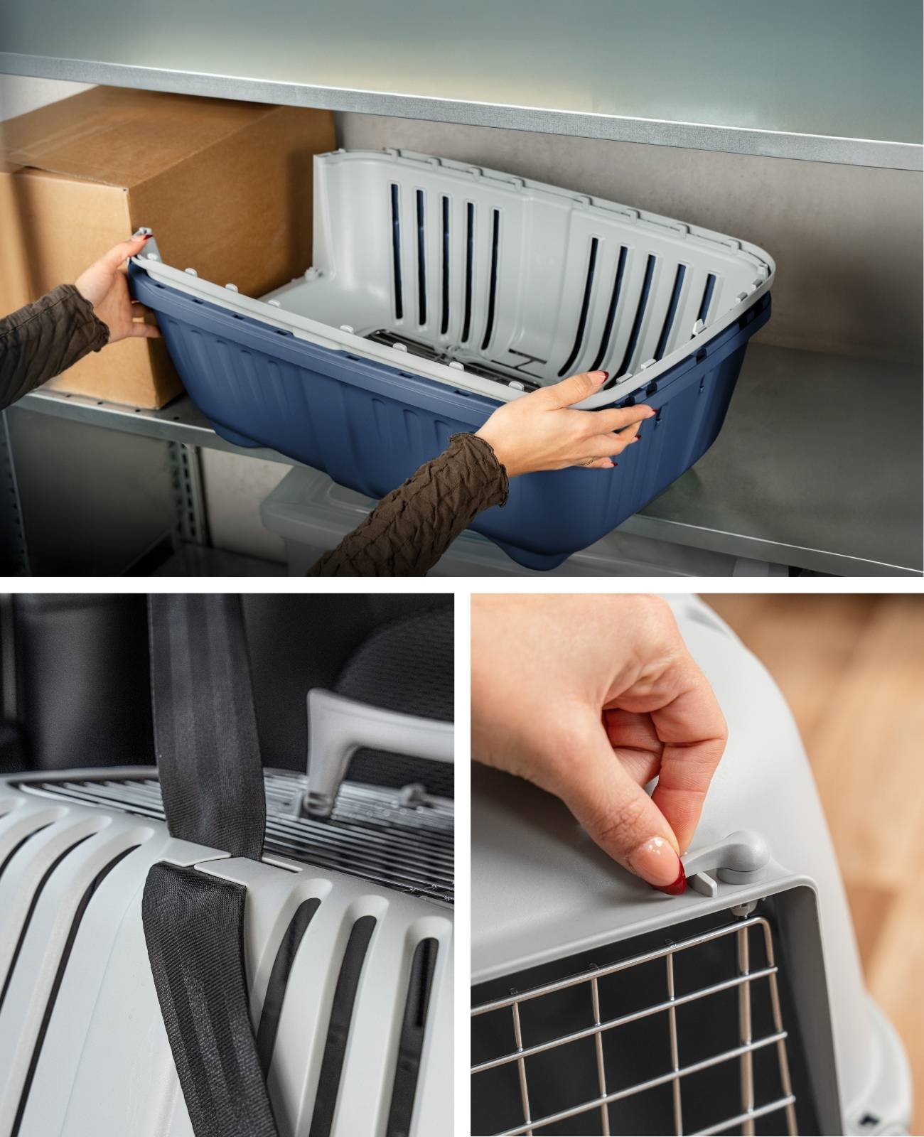 lionto Transportbox für Haustiere, robust & sicher, aus recyceltem Polypropylen, mit Metalltür & Tragegriff, 58,5x35,5x40 cm, dunkelblau