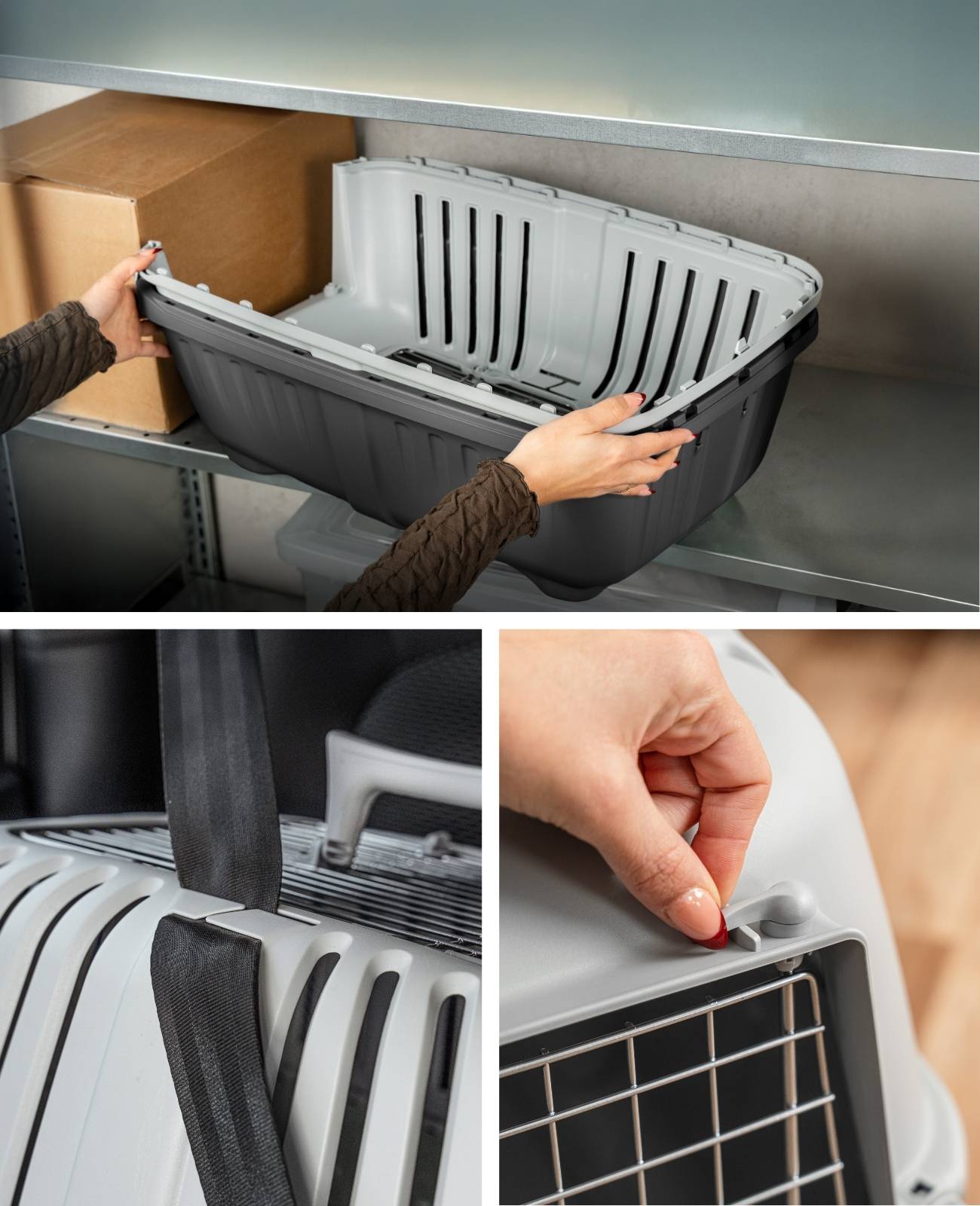 lionto Transportbox für Haustiere, robust & sicher, aus recyceltem Polypropylen, mit Metalltür & Tragegriff, 58,5x35,5x40 cm, anthrazit
