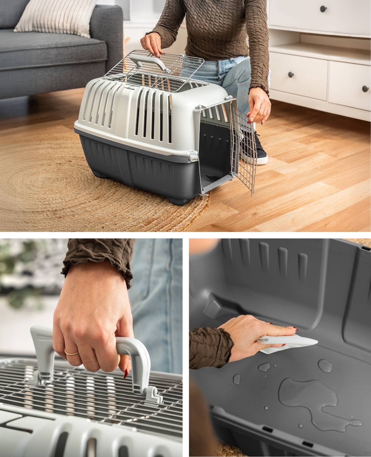 lionto Katzentransportbox, robust & pflegeleicht, mit sicherem Schließsystem & Metalltür, 58,5x35,5x40 cm, anthrazit