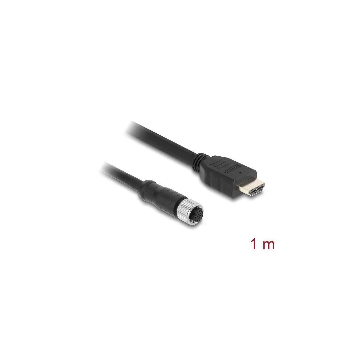 Delock M12 Kabel A-kodiert 17 Pin Buchse zu HDMI Stecker 1 m schwarz