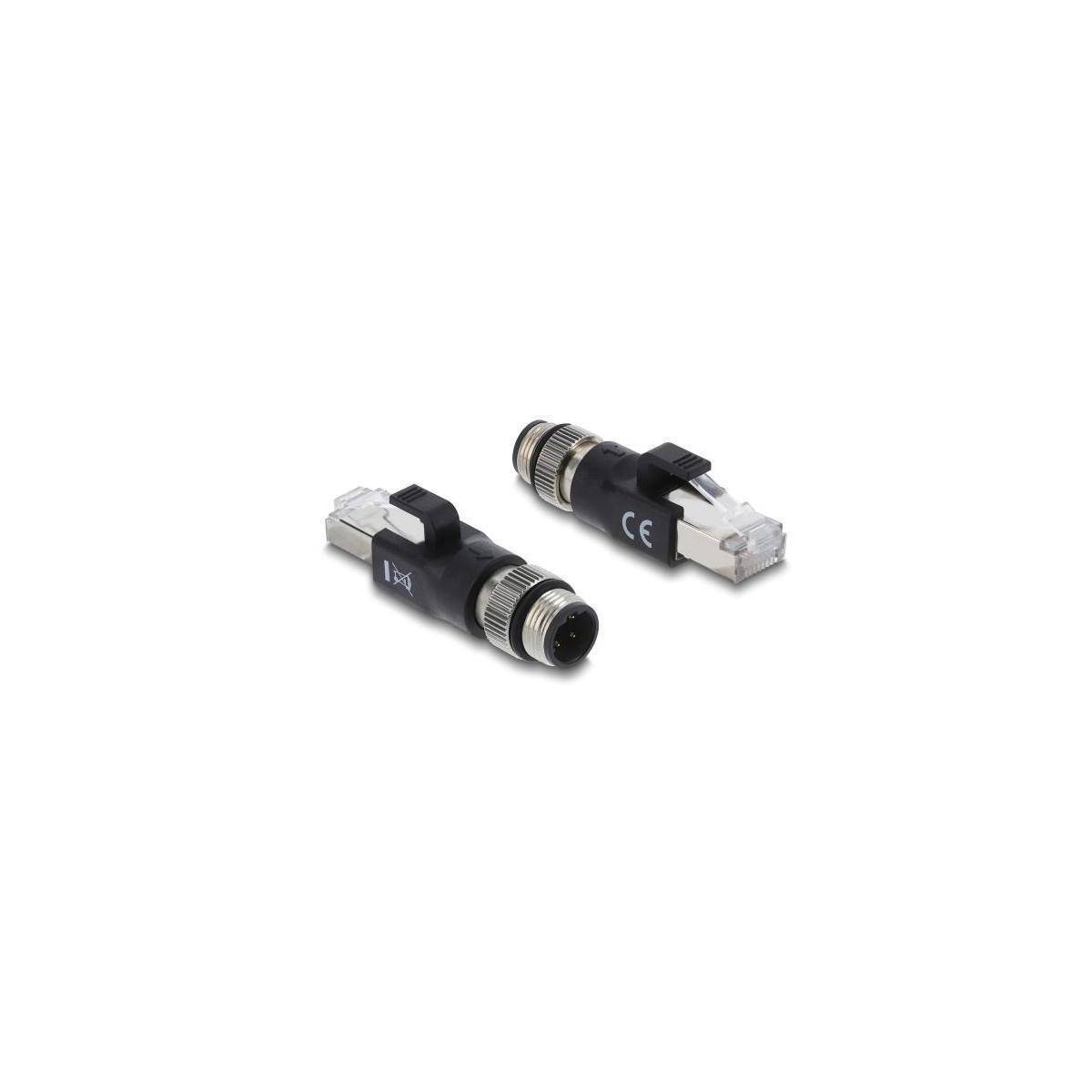 Delock M12 Adapter D-kodiert 4 Pin Stecker zu RJ45 Stecker schwarz