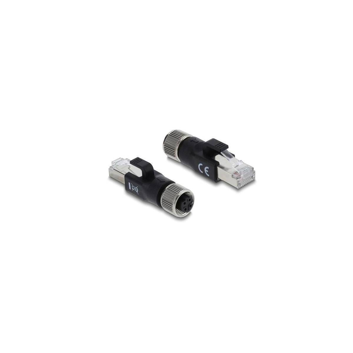 Delock M12 Adapter D-kodiert 4 Pin Buchse zu RJ45 Stecker schwarz