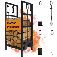 Kaminholzständer Feuerholz Regal Kaminholzregal Metall Holzlager Kaminbesteck Set 4-teilig Feger Schaufel Zange Haken Kaminholzständer Feuerholz Regal Kaminholzregal Metall Holzlager Kaminbesteck Set 4-teilig Feger Schaufel Zange Haken