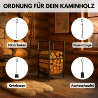 Kaminholzständer Feuerholz Regal Kaminholzregal Metall Holzlager Kaminbesteck Set 4-teilig Feger Schaufel Zange Haken Kaminholzständer Feuerholz Regal Kaminholzregal Metall Holzlager Kaminbesteck Set 4-teilig Feger Schaufel Zange Haken