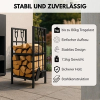 Kaminholzständer Feuerholz Regal Kaminholzregal Metall Holzlager Kaminbesteck Set 4-teilig Feger Schaufel Zange Haken Kaminholzständer Feuerholz Regal Kaminholzregal Metall Holzlager Kaminbesteck Set 4-teilig Feger Schaufel Zange Haken