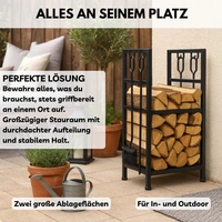 Kaminholzständer Feuerholz Regal Kaminholzregal Metall Holzlager Kaminbesteck Set 4-teilig Feger Schaufel Zange Haken Kaminholzständer Feuerholz Regal Kaminholzregal Metall Holzlager Kaminbesteck Set 4-teilig Feger Schaufel Zange Haken