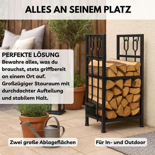 Kaminholzständer Feuerholz Regal Kaminholzregal Metall Holzlager Kaminbesteck Set 4-teilig Feger Schaufel Zange Haken Kaminholzständer Feuerholz Regal Kaminholzregal Metall Holzlager Kaminbesteck Set 4-teilig Feger Schaufel Zange Haken