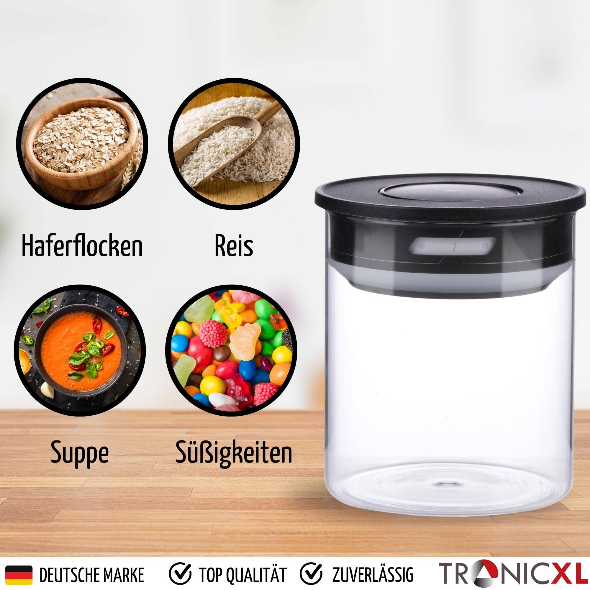 Vorratsgläser Set 2 Stück 700ml Vakuum Borosilikat Glas Aufbewahrung Vorratsglas 0,7L luftdicht Glasbehälter mit Deckel mit Vakuumverschluss Küche