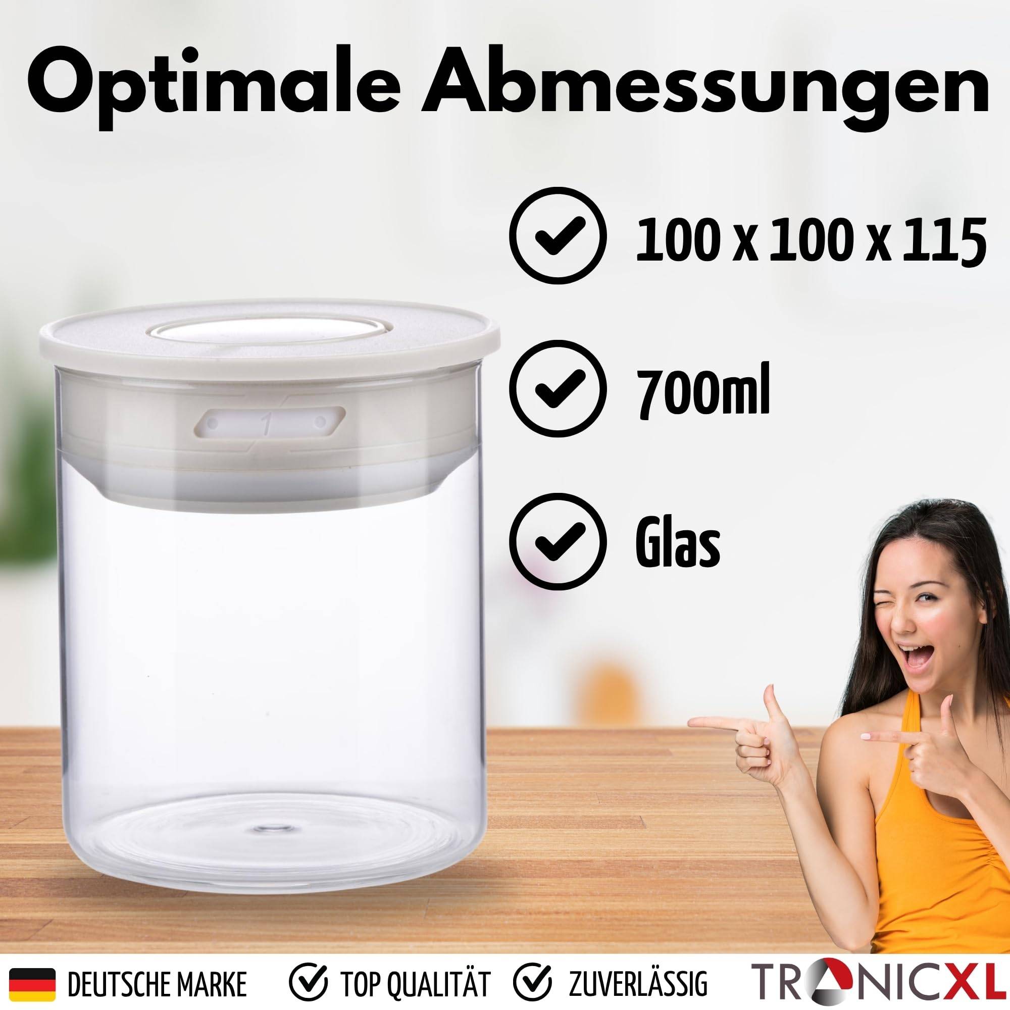 Vorratsgläser Set 4 Stück 700ml Vakuum Borosilikat Glas Aufbewahrung Vorratsglas 0,7L luftdicht Glasbehälter mit Deckel mit Vakuumverschluss Küche
