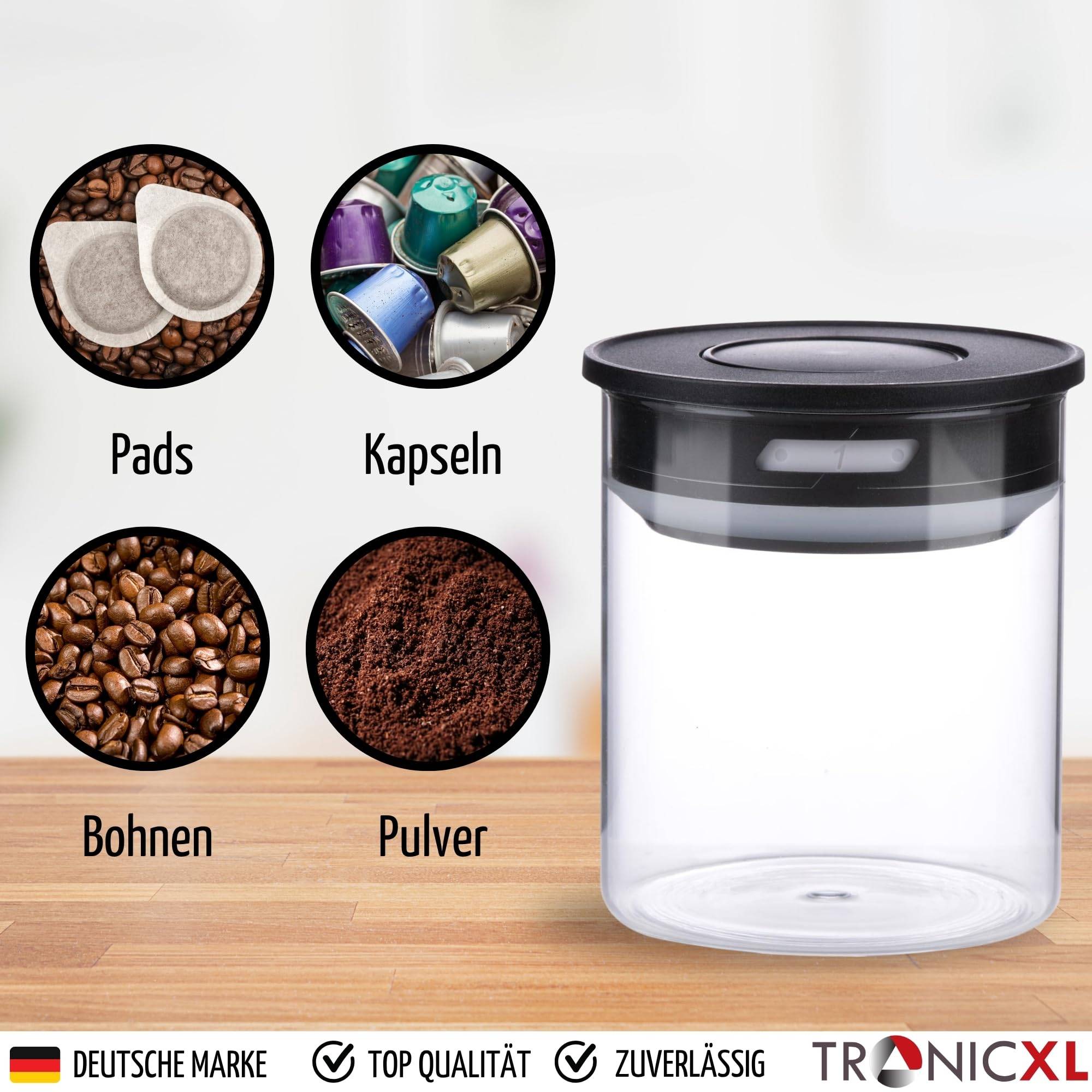 Vakuum 2x Kaffeedose Teedose Vorratsdose Vorratsbehälter Vakuumdose mit Aroma-Deckel Luftdicht für Kaffeebohnen Kaffeepad Kaffeekapseln kompatibel